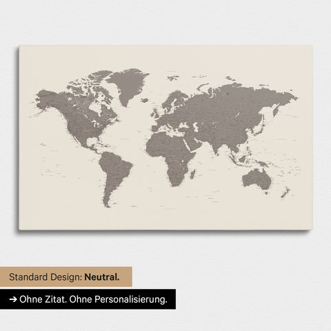 Versione neutra e semplice di una mappa del mondo come Mappa da puntine in Warmgray (marrone-grigio) senza personalizzazione