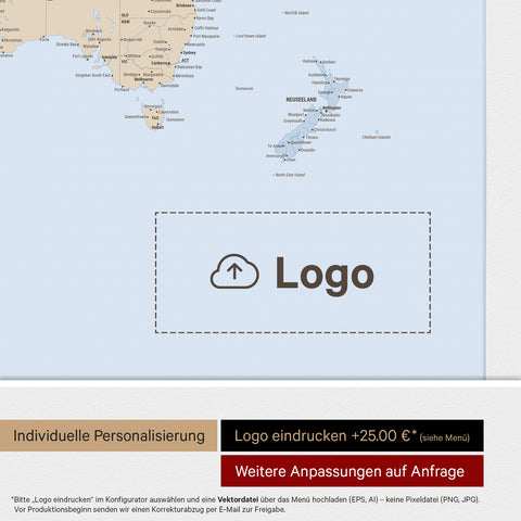 Weltkarte mit Antarktis als Pinn-Leinwand in Multicolor Atlas mit Logo-Eindruck für Unternehmen