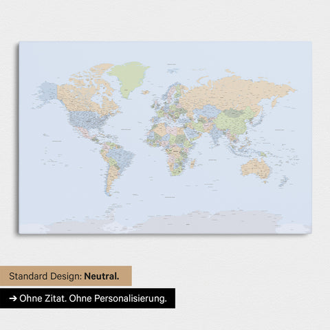 Neutrale Standard-Ausführung einer Weltkarte mit Antarktis als Pinn-Leinwand in Multicolor Atlas