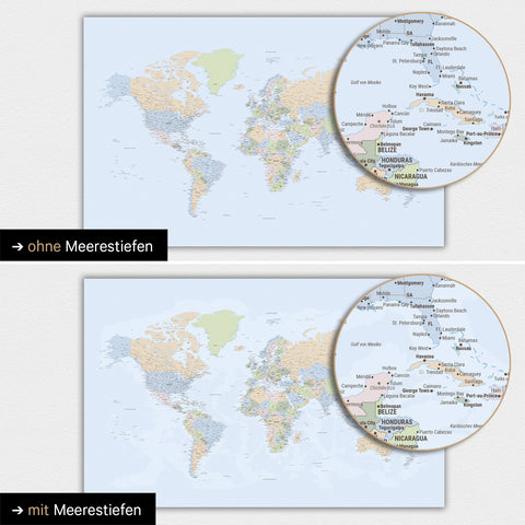 Mappa politica del mondo a colori Multicolor Atlante con profondità marine bidimensionali