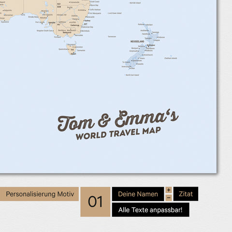 Mappa politica del mondo personalizzata a colori multicolore con il tuo nome stampato