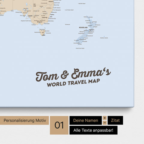 Mappa politica del mondo come Mappa per puntine su tela multicolore Atlante con personalizzazione e stampa del tuo nome