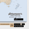 Mappa per puntine tela di una mappa politica del mondo multicolore Atlante con personalizzazione come logo con cognome e legenda
