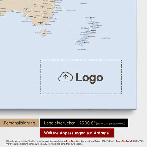 Mappa politica del mondo come Mappa da puntine multicolore Atlas, sulla quale può essere stampato un logo aziendale e possono essere effettuate ulteriori personalizzazioni come realizzazioni su misura
