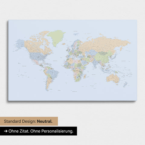 Versione neutra e semplice di una mappa politica del mondo come Mappa da puntine multicolore Atlas senza personalizzazione