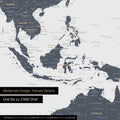 Dettaglio del poster mappa del mondo in Denim Blue che mostra le mappe dell'Asia