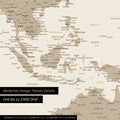 Dettaglio del poster mappa del mondo in Desert Sand (beige) che mostra mappe dell'Asia