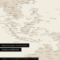 Dettaglio del poster mappa del mondo in oro che mostra le mappe dell'Asia