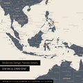 Dettaglio del poster mappa del mondo in Navy Light che mostra le carte dell'Asia