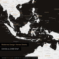 Dettaglio di un poster della mappa del mondo in bianco e nero che mostra mappe dell'Asia