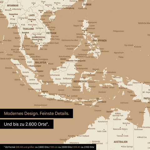 Dettaglio del poster della mappa del mondo in Oro Tesoro che mostra le mappe dell'Asia