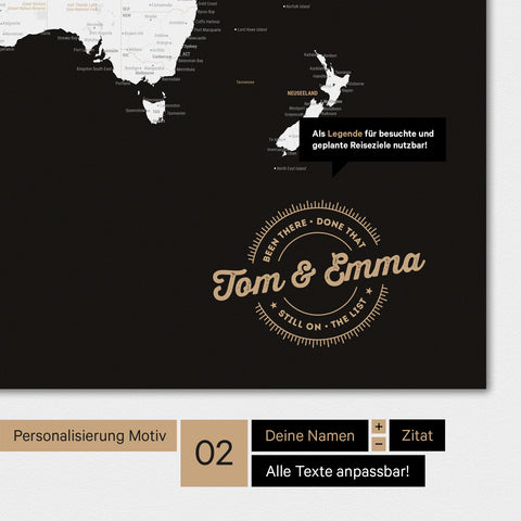 Motivo alternativo per una personalizzazione con il tuo nome su una mappa del mondo in bianco e nero