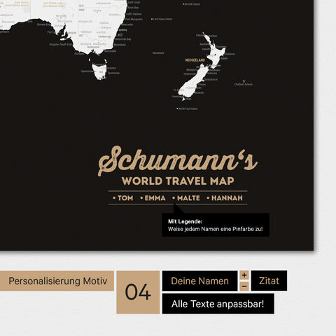 Mappa del mondo in bianco e nero con personalizzazione come logo familiare