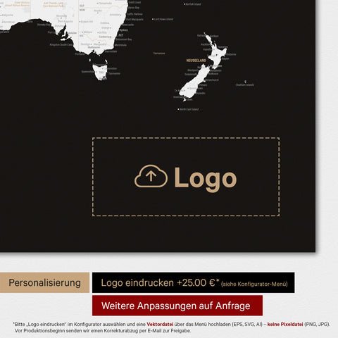 Mappa del mondo TRAVEL® poster premium – Nero scuro (Bianco-nero)