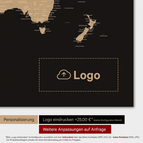 Mappa del mondo magnetica TRAVEL® su lavagna magnetica – Sonar Black (Nero-Oro)