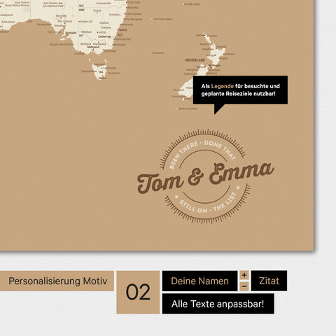 Motivo alternativo per una personalizzazione con il tuo nome su una mappa del mondo a colori Treasure Gold