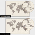 Mappa del mondo in colore Warmgray (marrone-grigio) con profondità marine bidimensionali