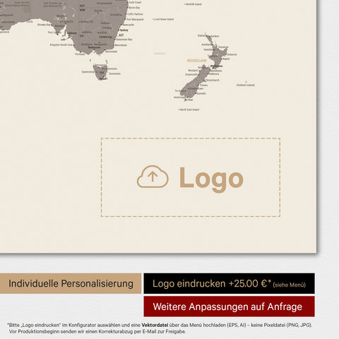 Mappa del mondo TRAVEL® poster premium – Grigio caldo (Marrone-grigio)
